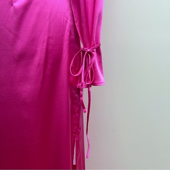 Silk Maison Hot Pink Silk Cut out Asymmetrical One Shoulder Midi Slip Dress NWT - Picture 9 of 16